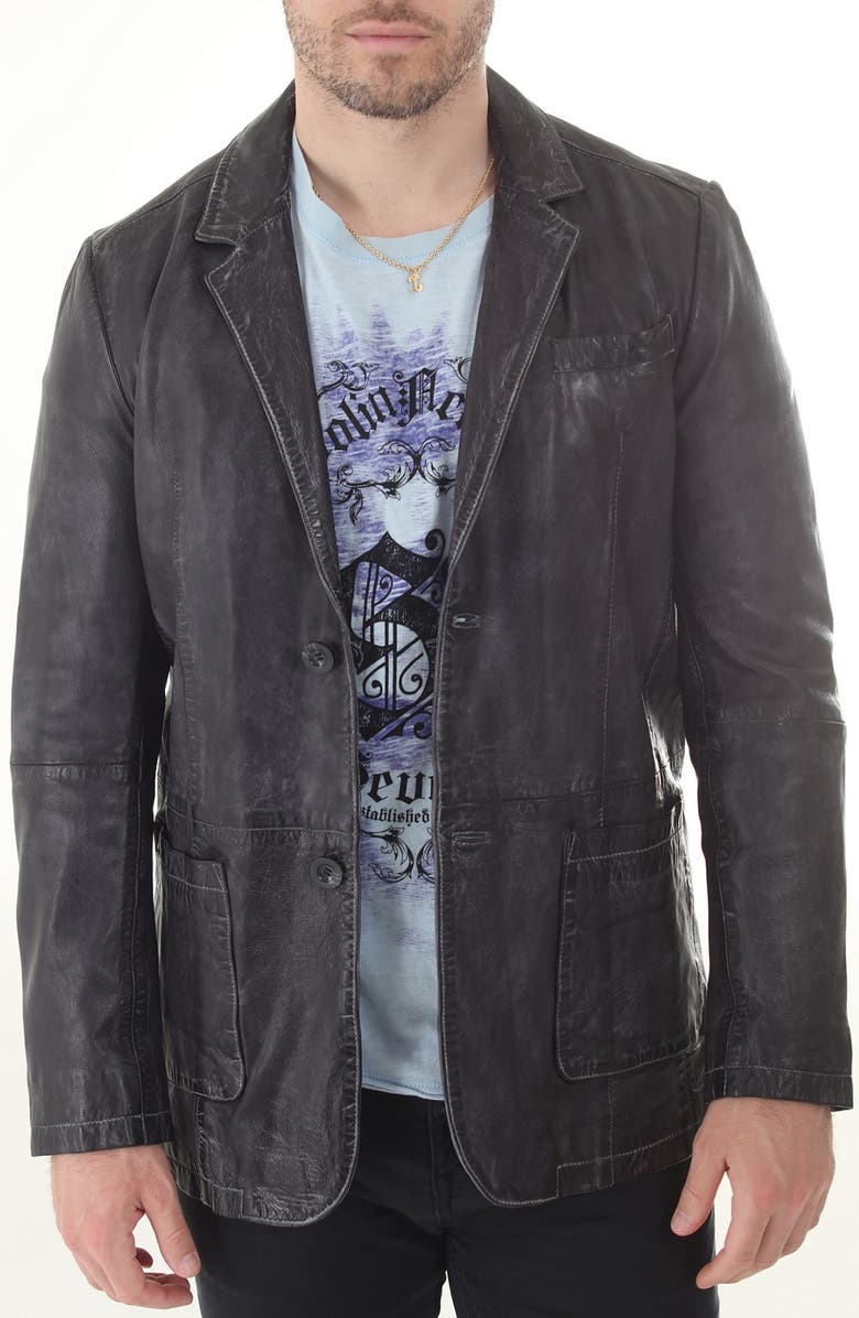 Missani Le Collezioni Lambskin Leather Blazer, Main, color, Black