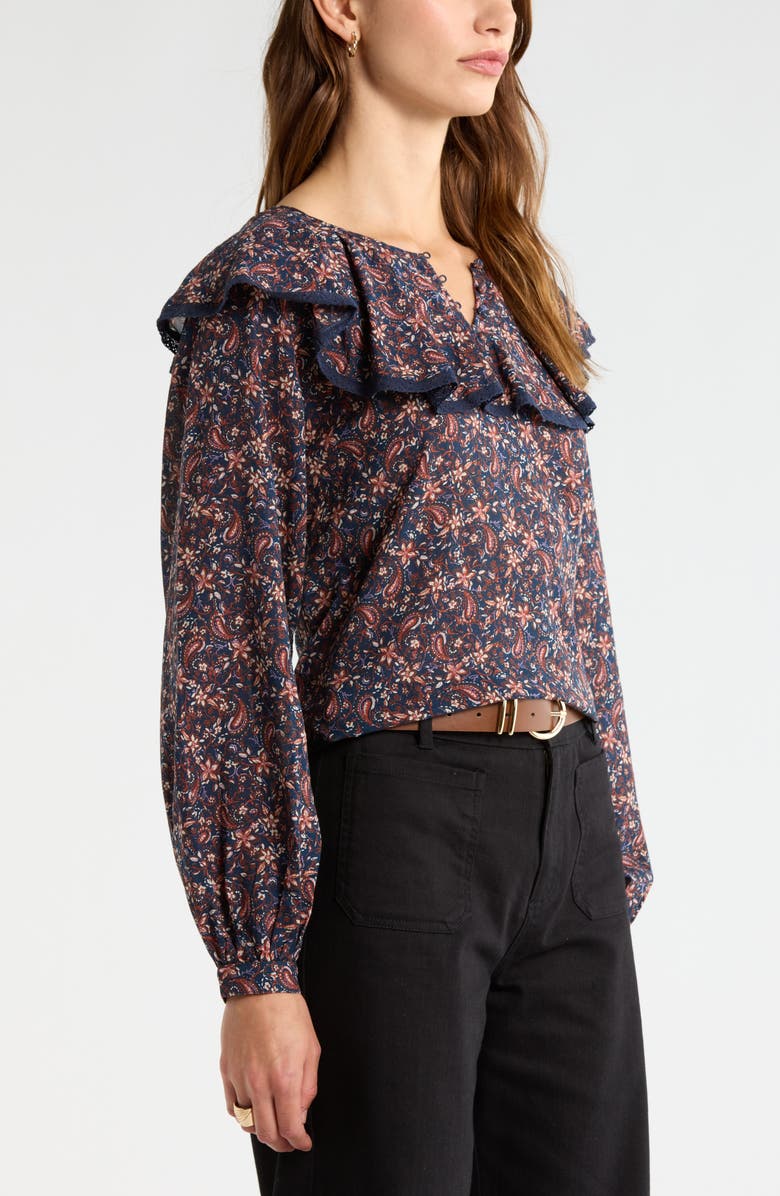 Treasure & Bond Ruffle Collar Top, Alternate, color, Navy Mallory Paisley