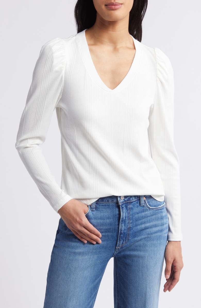 Wit & Wisdom Puff Shoulder Rib Top, Main, color, White