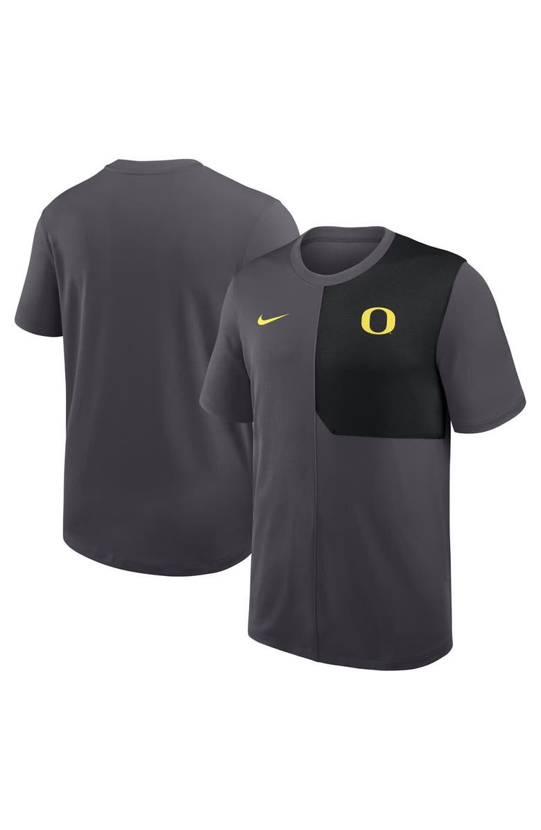 Nike Men's Nike Anthracite Oregon Ducks 2025 Sideline UV Performance Coach T-Shirt, Main, color, Anthracite