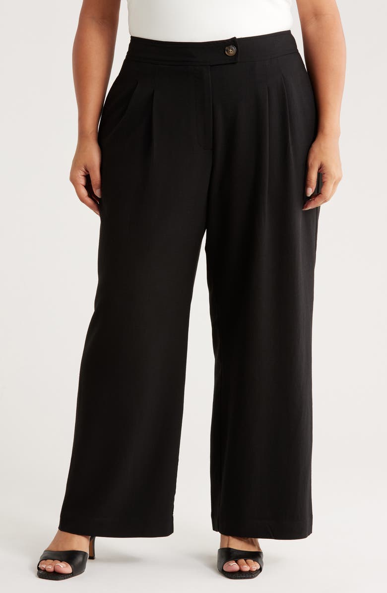 T Tahari Pleated Front Wide Leg Pants, Main, color, Black