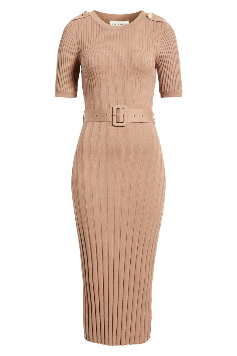 Belted Rib Sweater Dress, Alternate, color, MOCHA