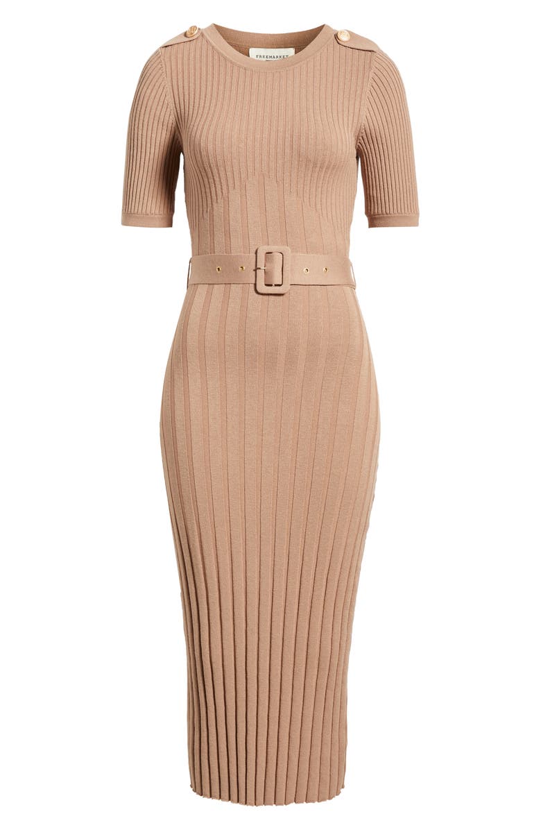 FREEMARKET Belted Rib Sweater Dress, Alternate, color, Mocha