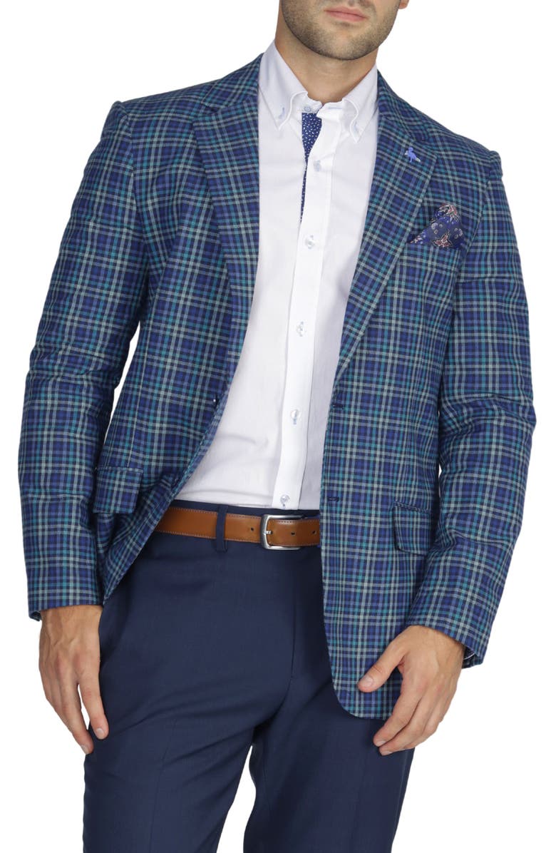 TailorByrd Multi Plaid Cotton Sportcoat, Alternate, color, Teal