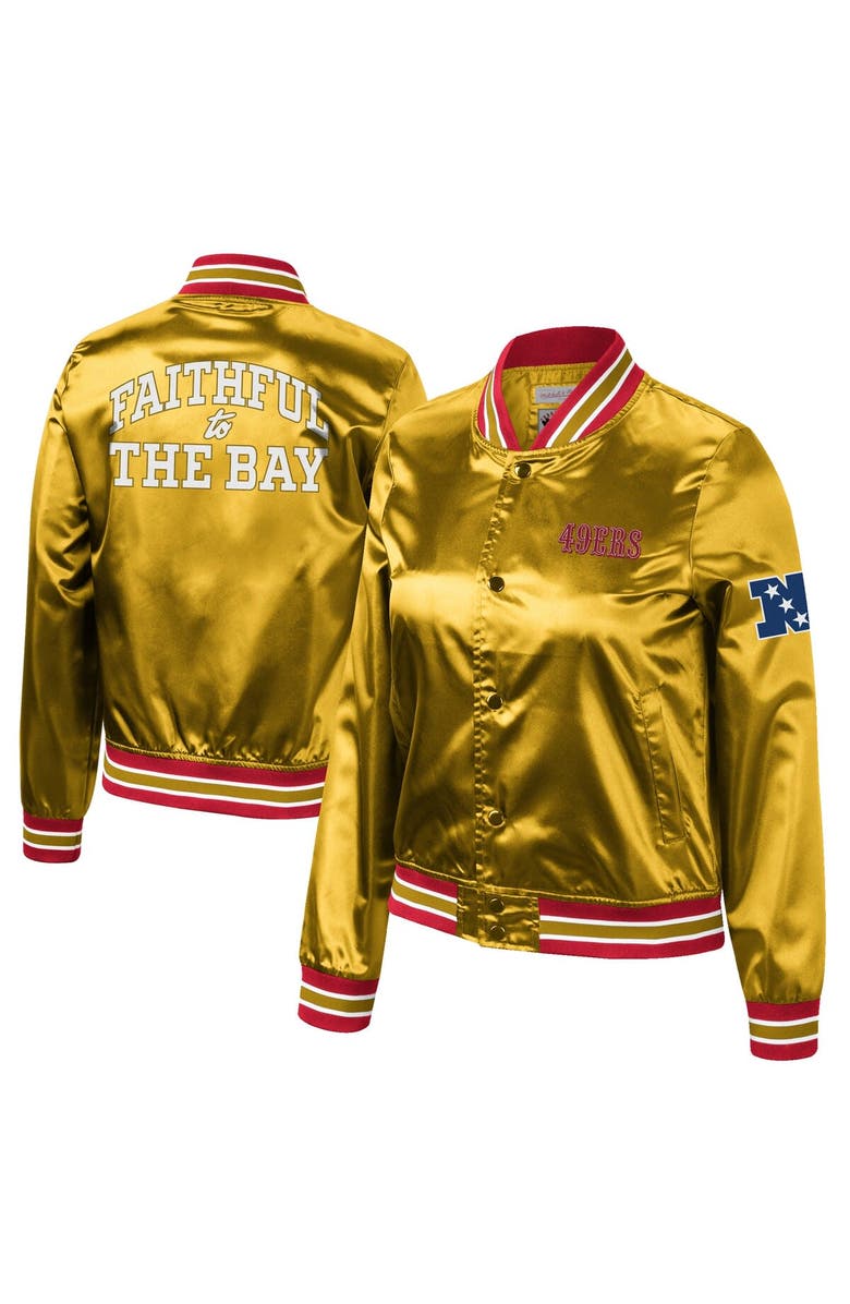 Mitchell & Ness Women's Mitchell & Ness Gold San Francisco 49ers 75th Anniversary Faithful to the Bay Satin Full-Snap Jacket, Alternate, color, 