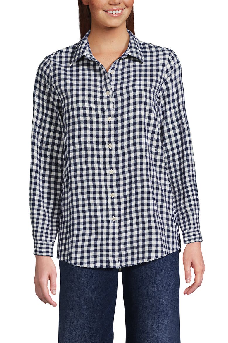 Flannel Shirt, Main, color, Deep Sea/Ivory Mini Check