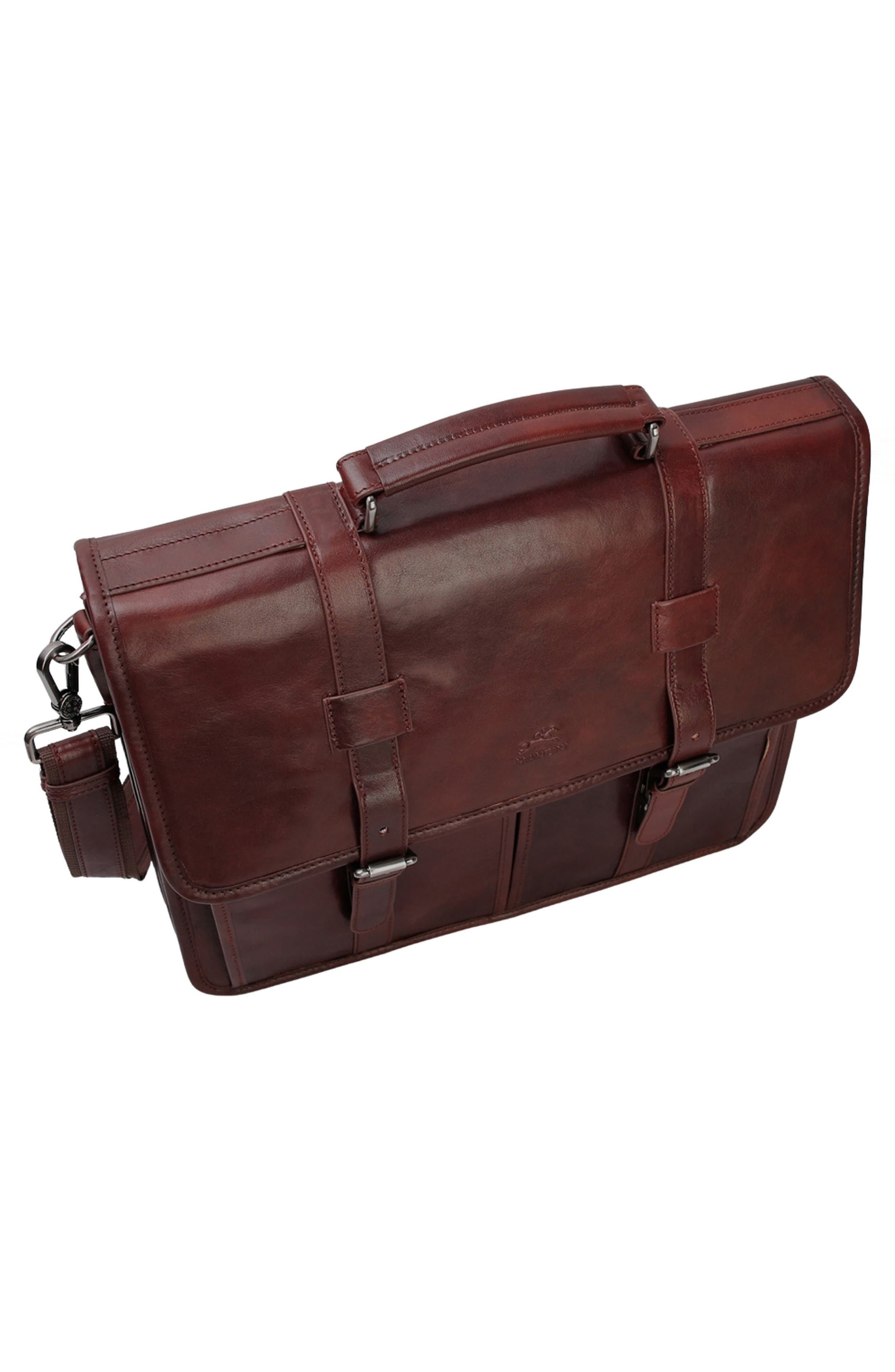 Double Compartment Leather Briefcase, Alternate, color, BROWN