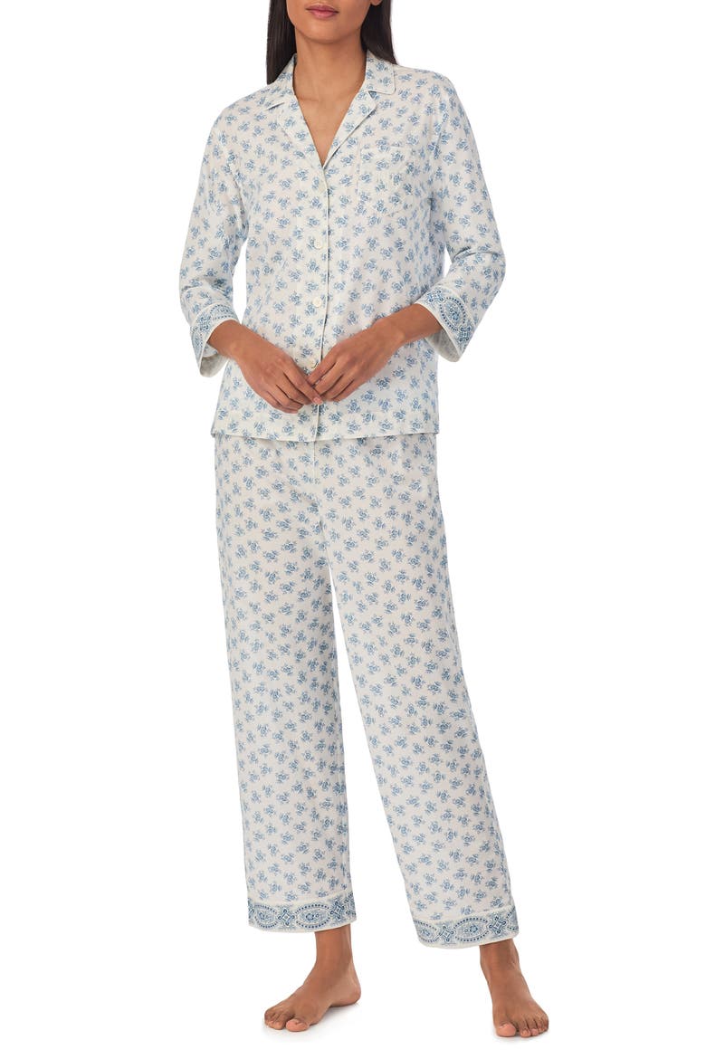 Print Cotton Blend Pajamas, Main, color, BLUE FLOWER