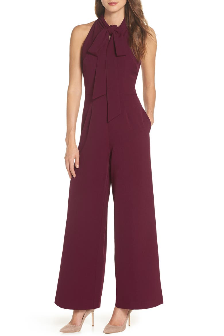 Tie-Neck Halter Jumpsuit, Main, color, BURGUNDY