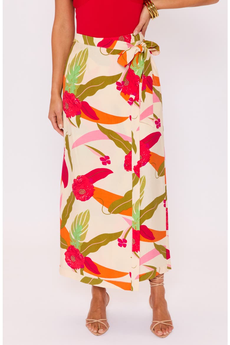 Riviera Printed Faux Wrap Skirt, Main, color, CREAM RED