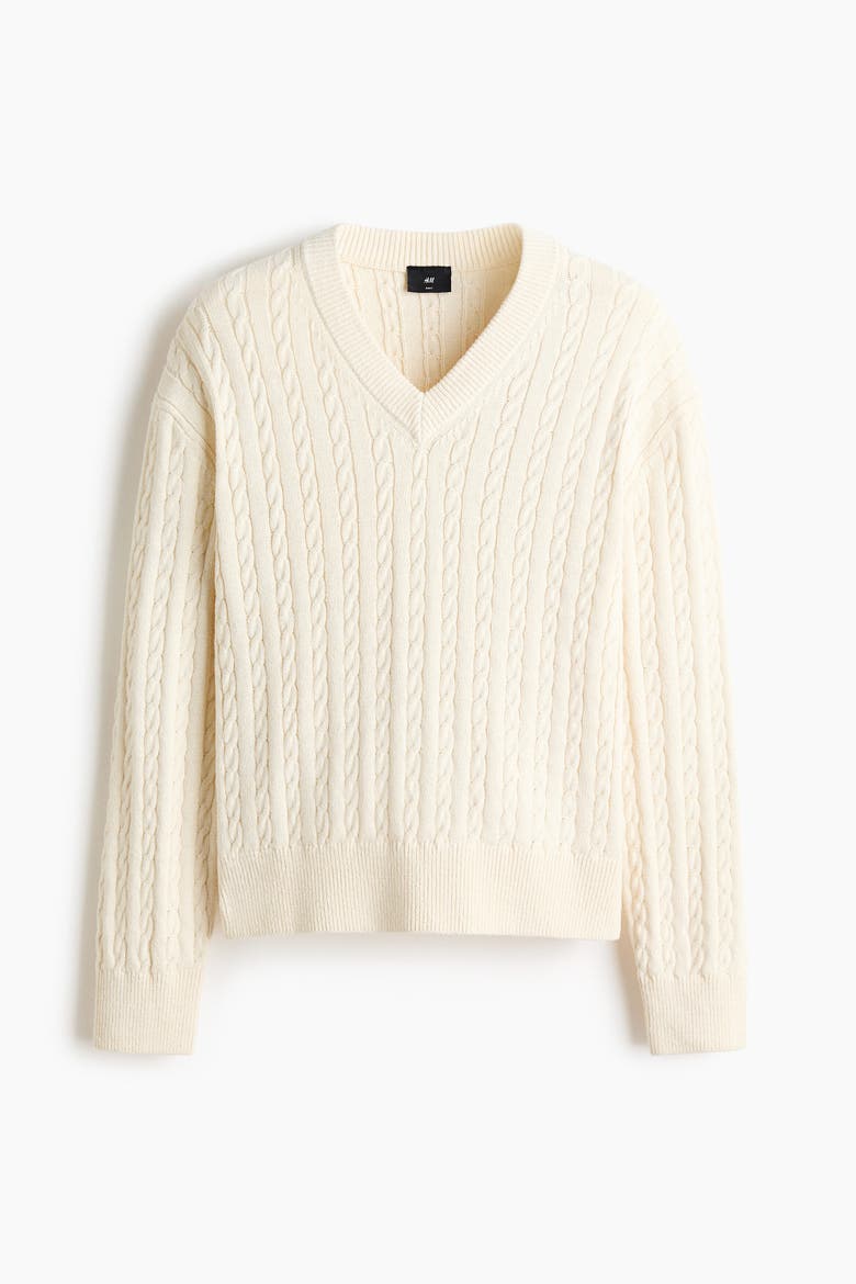 Regular Fit Cable-knit Jumper, Alternate, color, White