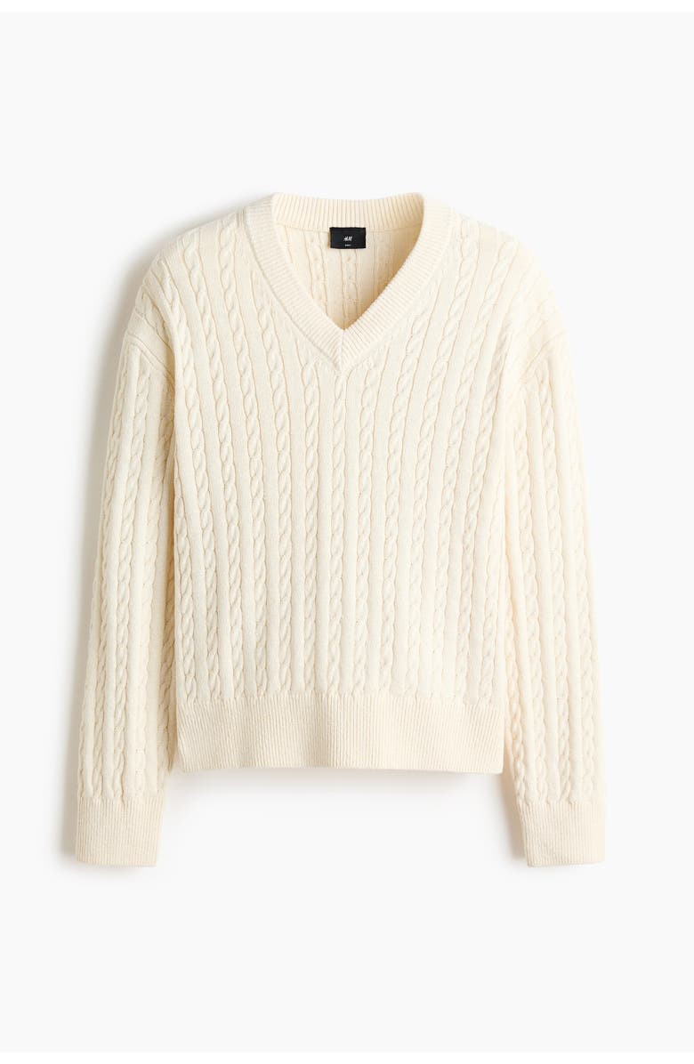 H&M Regular Fit Cable-knit Jumper, Main, color, White