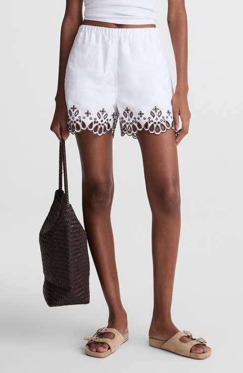 Embroidered Pull-On Poplin Shorts