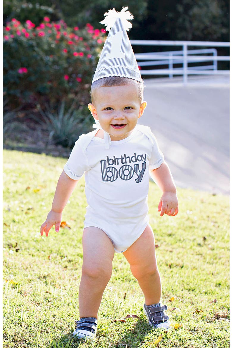 Birthday Boy Party Hat & Bodysuit, Alternate, color, BLUE