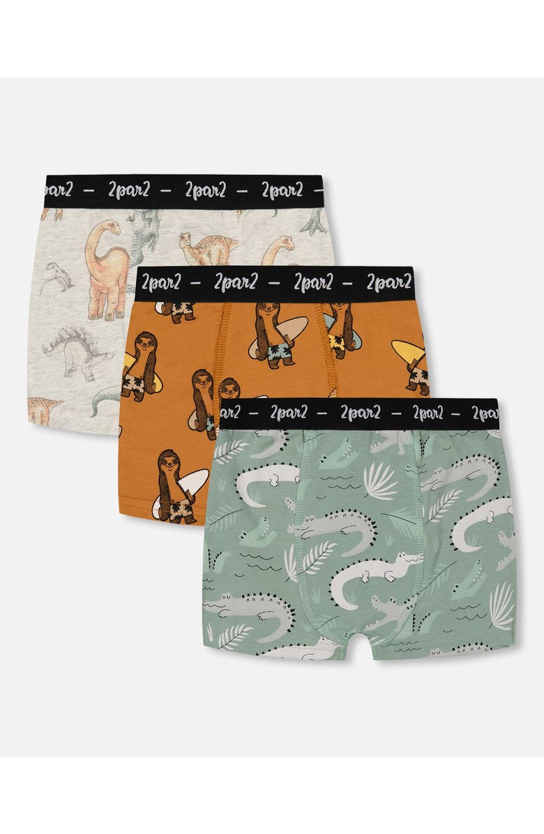 Deux par Deux Boy's Printed Organic Cotton Boxer Shorts (Pack Of 3) Multicolored, Main, color, 