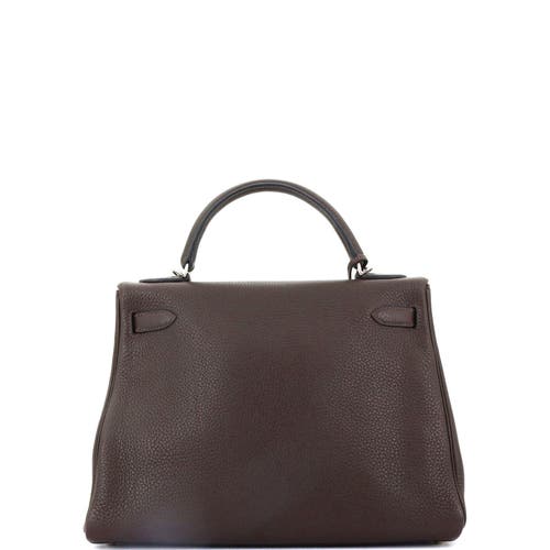 Pre-owned Hermes Hermes Kelly Handbag Brown Clemence With Palladium Hardware 32 In Brown
