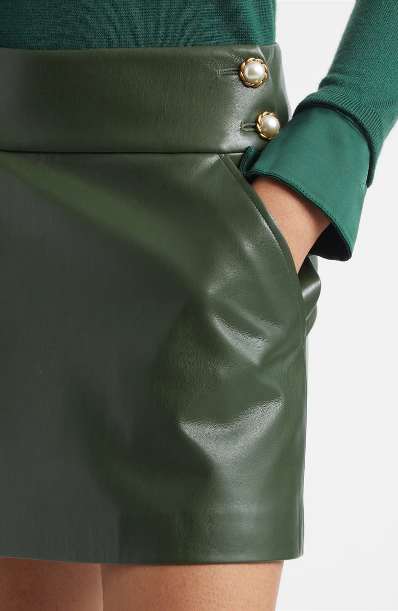 Alice + Olivia Donald Faux Leather Miniskirt, Alternate, color, Dark Olive