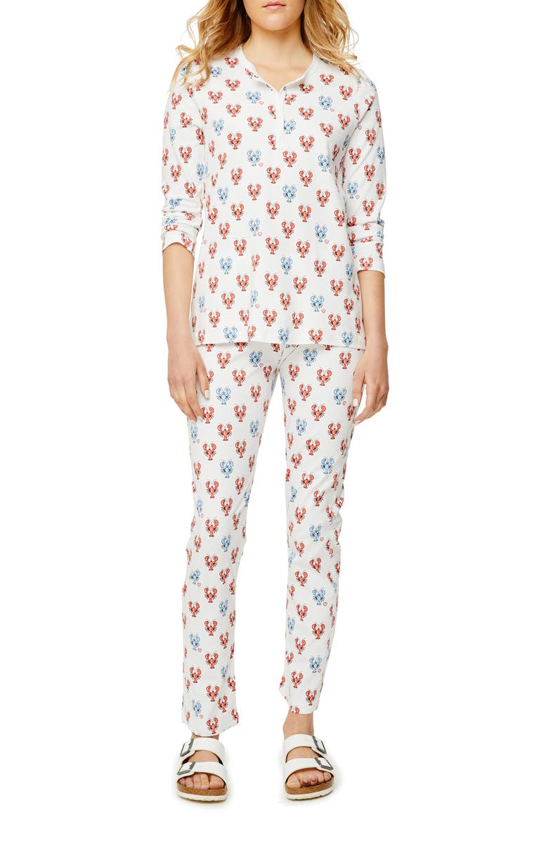 Roller Rabbit Blue Lobster Long Sleeve Cotton Pajamas, Main, color,