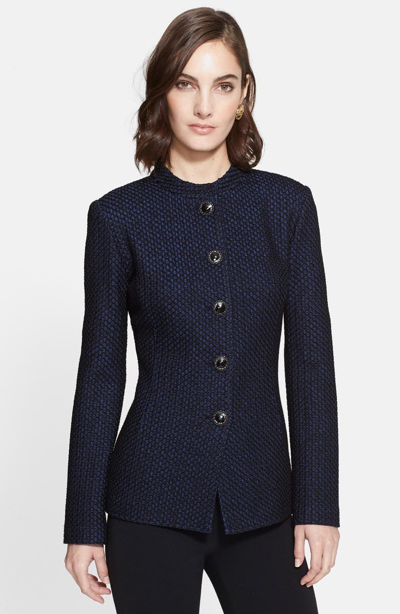 St. John Collection Mandarin Collar Two-Tone Knit Jacket, Main, color,