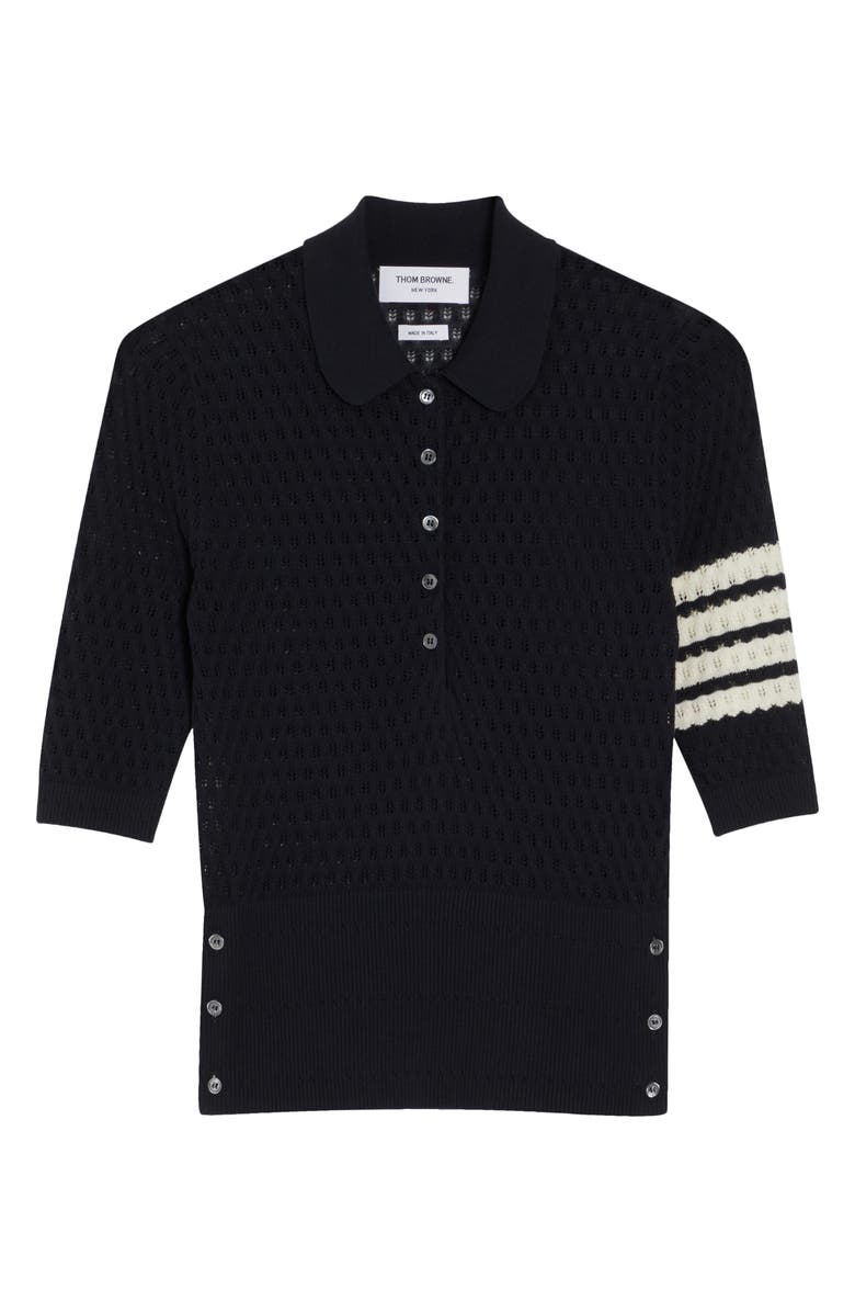 Thom Browne 4-Bar Pointelle Cotton & Silk Polo, Alternate, color, 