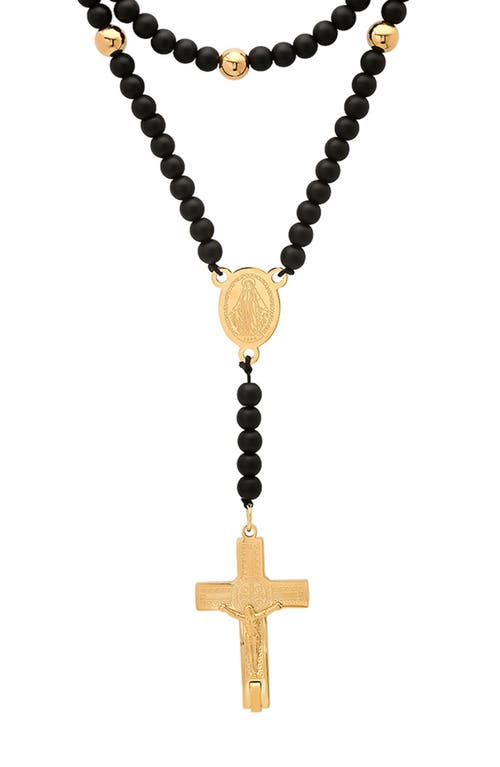 Hmy Jewelry Black Lava Beaded Rosary Necklace In Multi