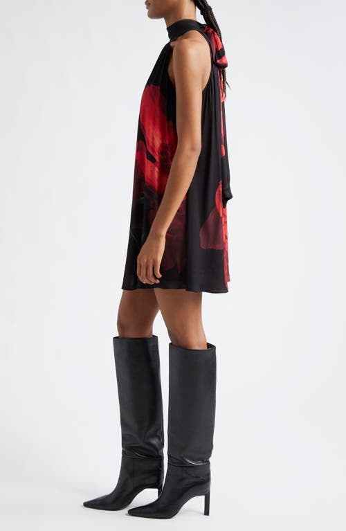 Alice And Olivia Corine Halter Neck Mini Dress In Peony Petals Bright Ruby