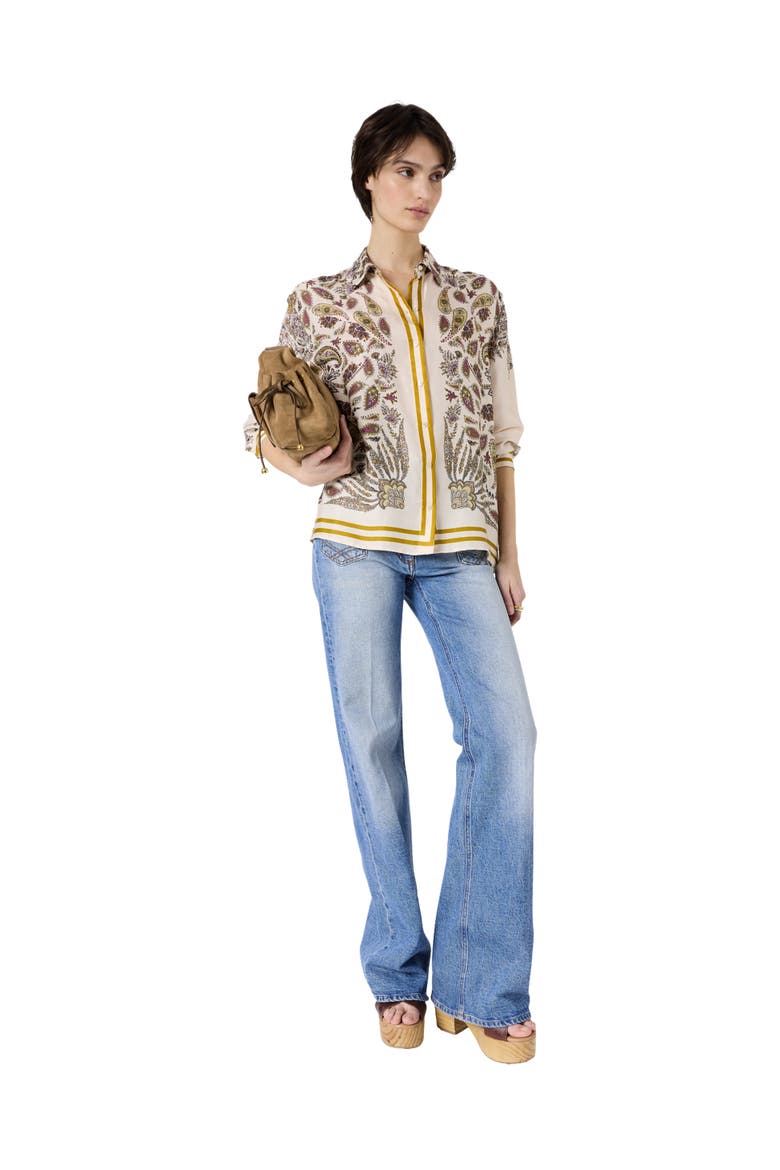 Draped Paisley Button-Down Blouse, Alternate, color, Yellow