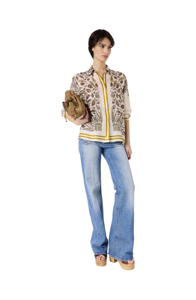 GERARD DAREL Draped Paisley Button-Down Blouse, Alternate, color, Yellow