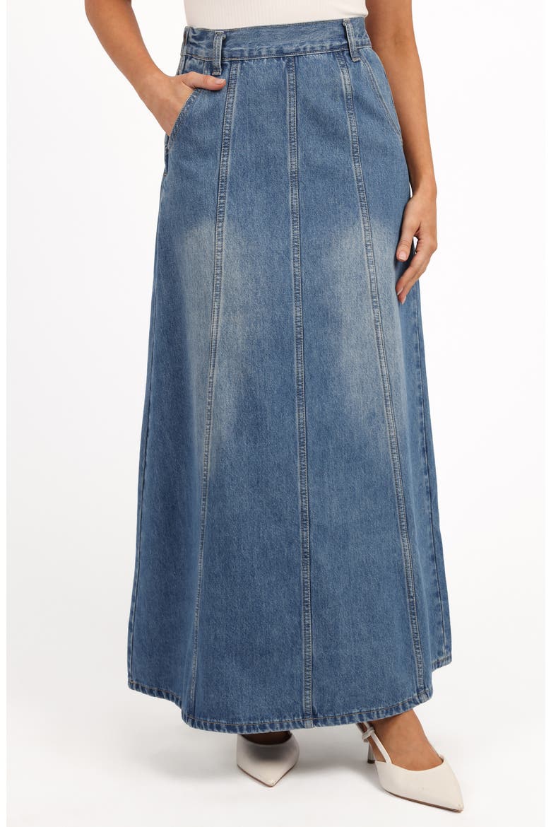 Gwen Paneled Denim Maxi Skirt, Main, color, MID WASH DENIM