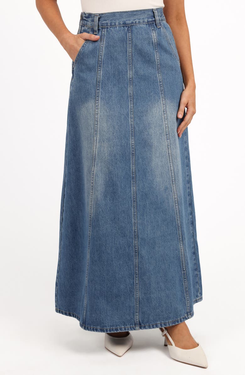 Petal & Pup Gwen Paneled Denim Maxi Skirt, Main, color, Mid Wash Denim