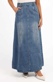Petal & Pup Gwen Paneled Denim Maxi Skirt
