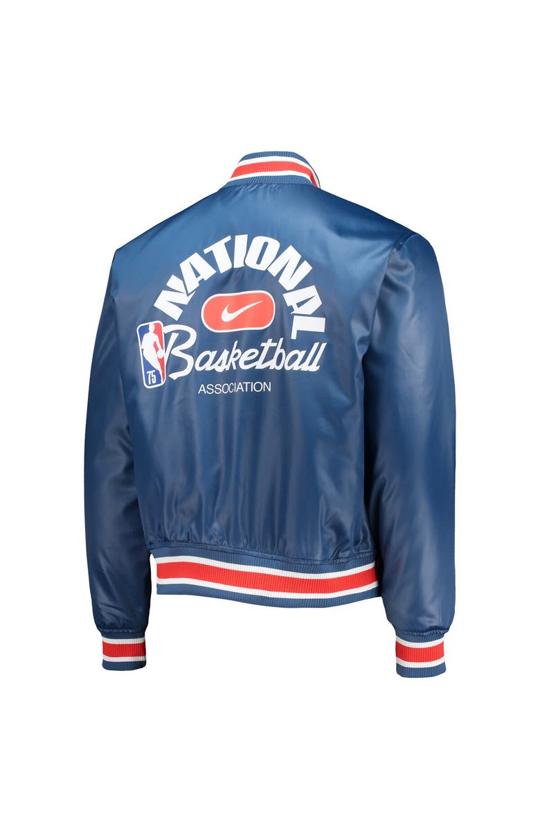 Nike Men's Nike Blue NBA 75th Anniversary Courtside Satin Full-Snap Jacket, Alternate, color,