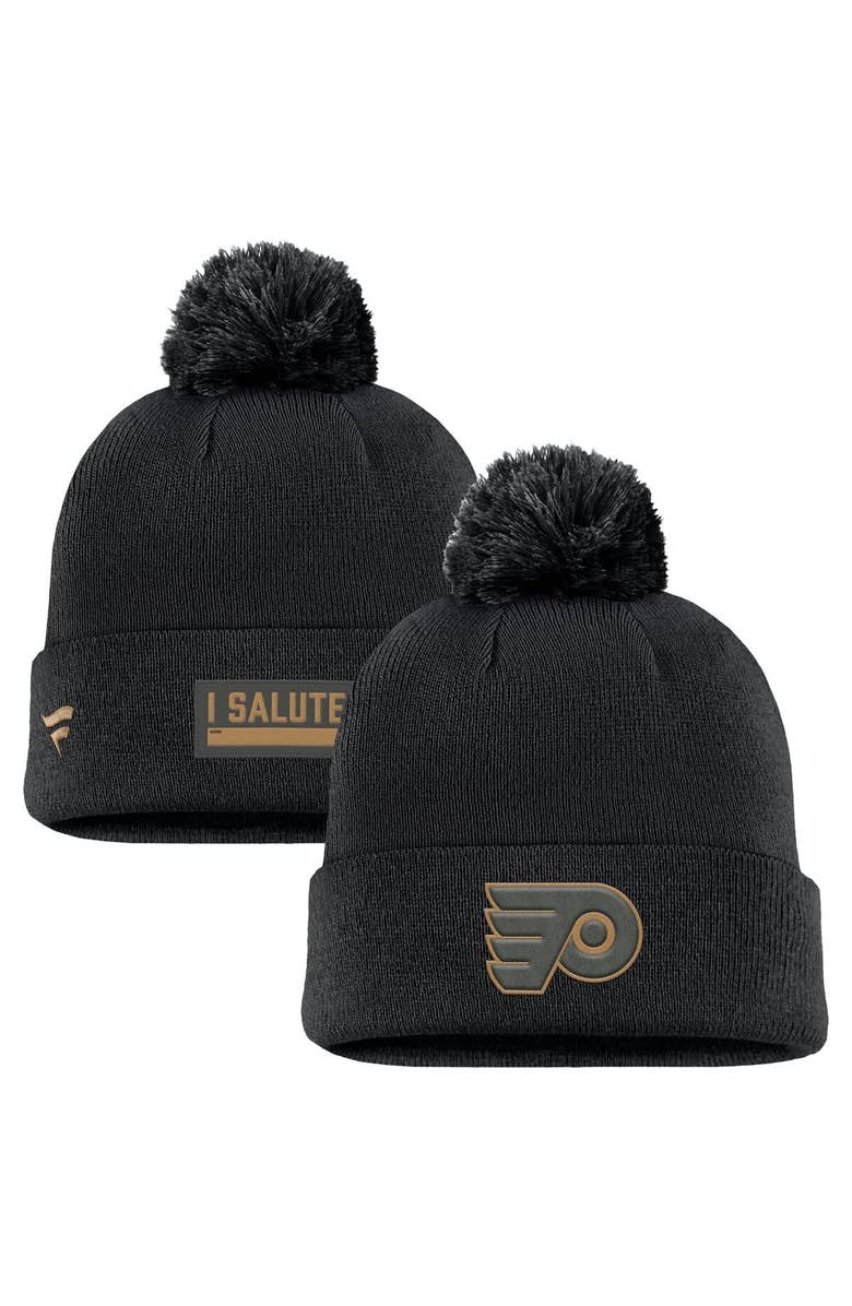 FANATICS Men's Fanatics Black Philadelphia Flyers Military Appreciation Cuffed Knit Hat with Pom, Main, color, Black