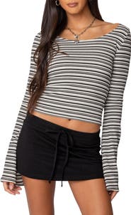 EDIKTED Lilia Stripe Flare Sleeve Top