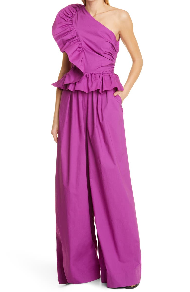 Ulla Johnson Solana Ruffle One-Shoulder Jumpsuit, Main, color,