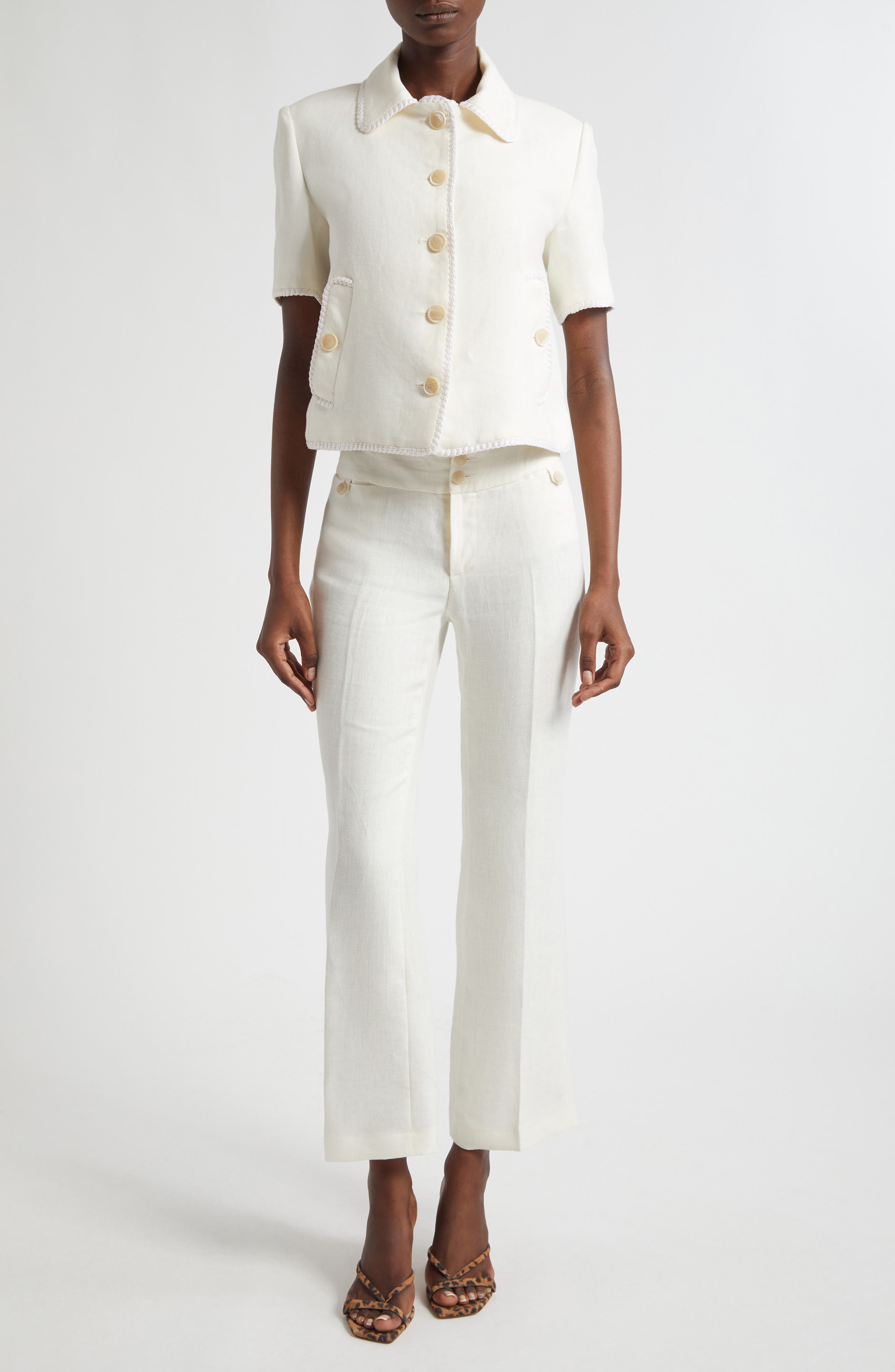 Short Sleeve Crop Linen Jacket - image 2