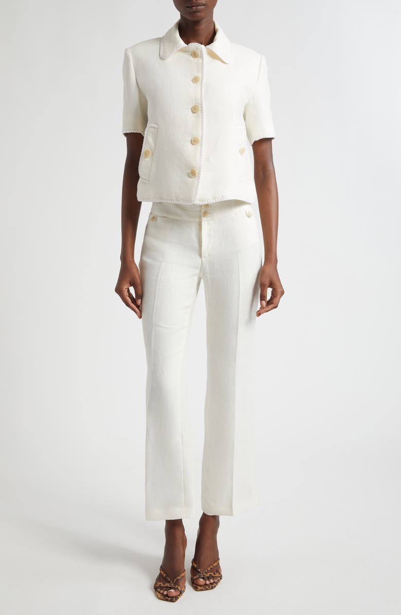 Etro Short Sleeve Crop Linen Jacket, Alternate, color, Bianco Naturale