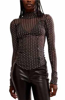 Free People Charlie Print Turtleneck Mesh Top