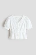 H&M Puff-sleeved Cotton Seersucker Blouse