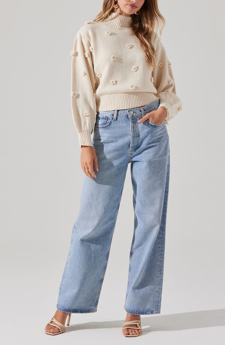 ASTR the Label Flower Appliqué Mock Neck Sweater, Alternate, color,