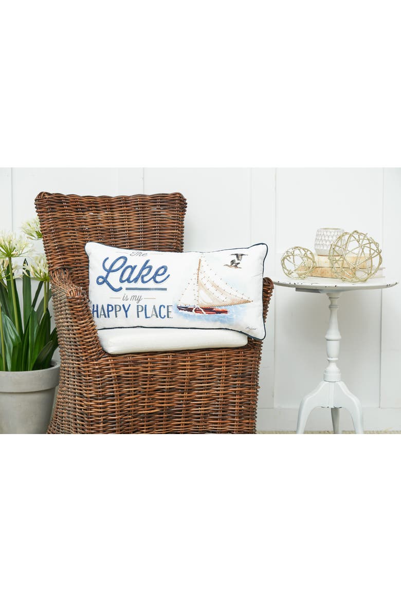 12" x 24" Lake Is My Happy Place Embellished Throw Pillow, Alternate, color, Blue