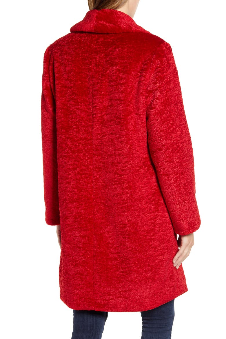 Faux Shearling Shawl Collar Coat, Alternate, color, RED SCARLET