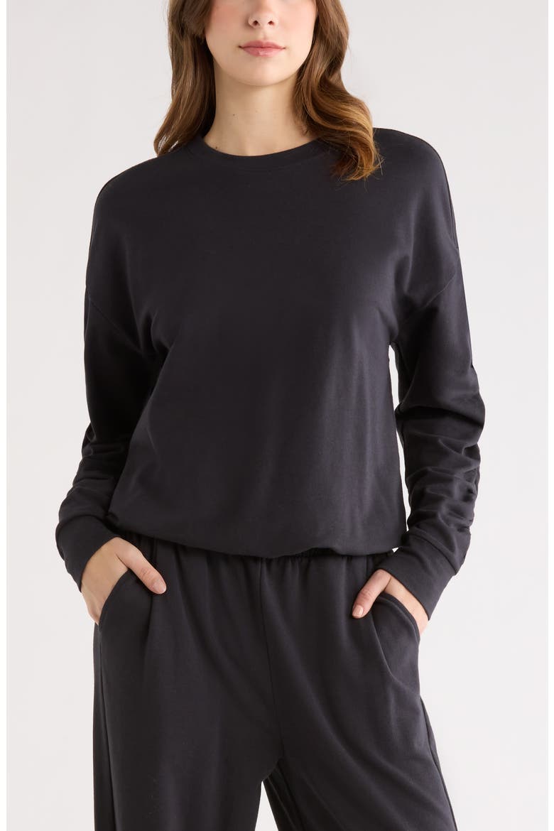 Cinch Side Long Sleeve Top, Main, color, BLACK
