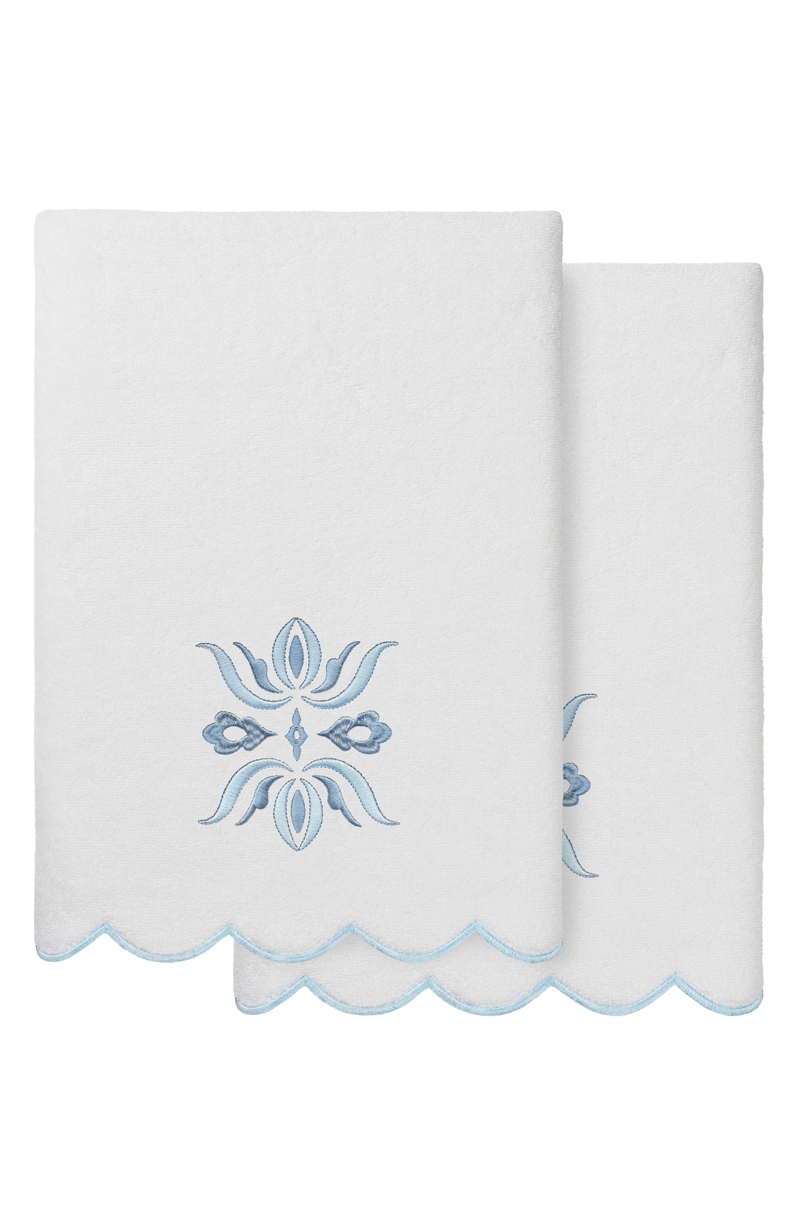 Flower Crest Scalloped Set of 2 Hand Towels