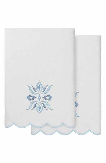 Flower Crest Scalloped Set of 2 Hand Towels