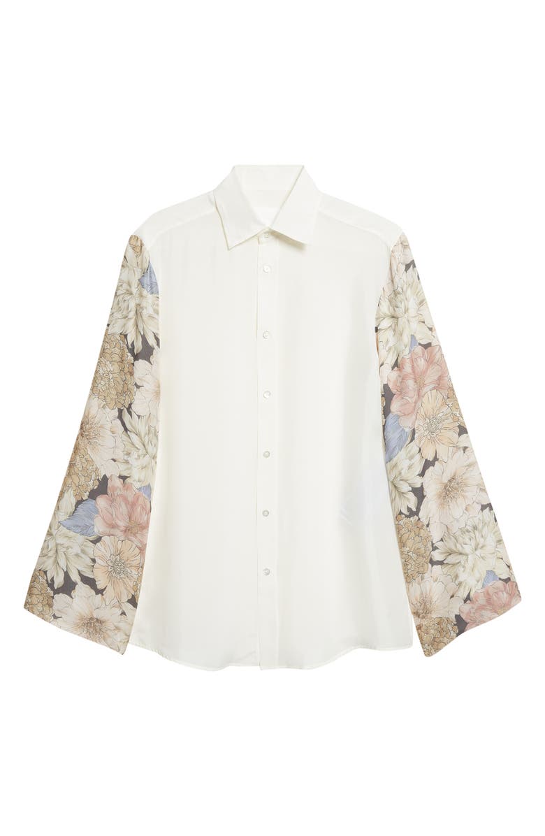 Maison Margiela Floral Sleeve Silk Button-Up Shirt, Alternate, color, Ivory