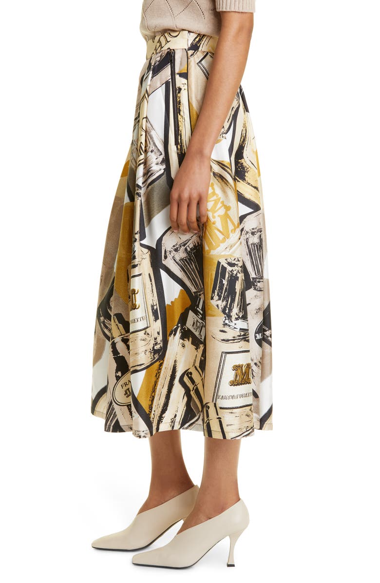 Max Mara Rotondo Lipstick Print Silk Midi Skirt, Alternate, color,