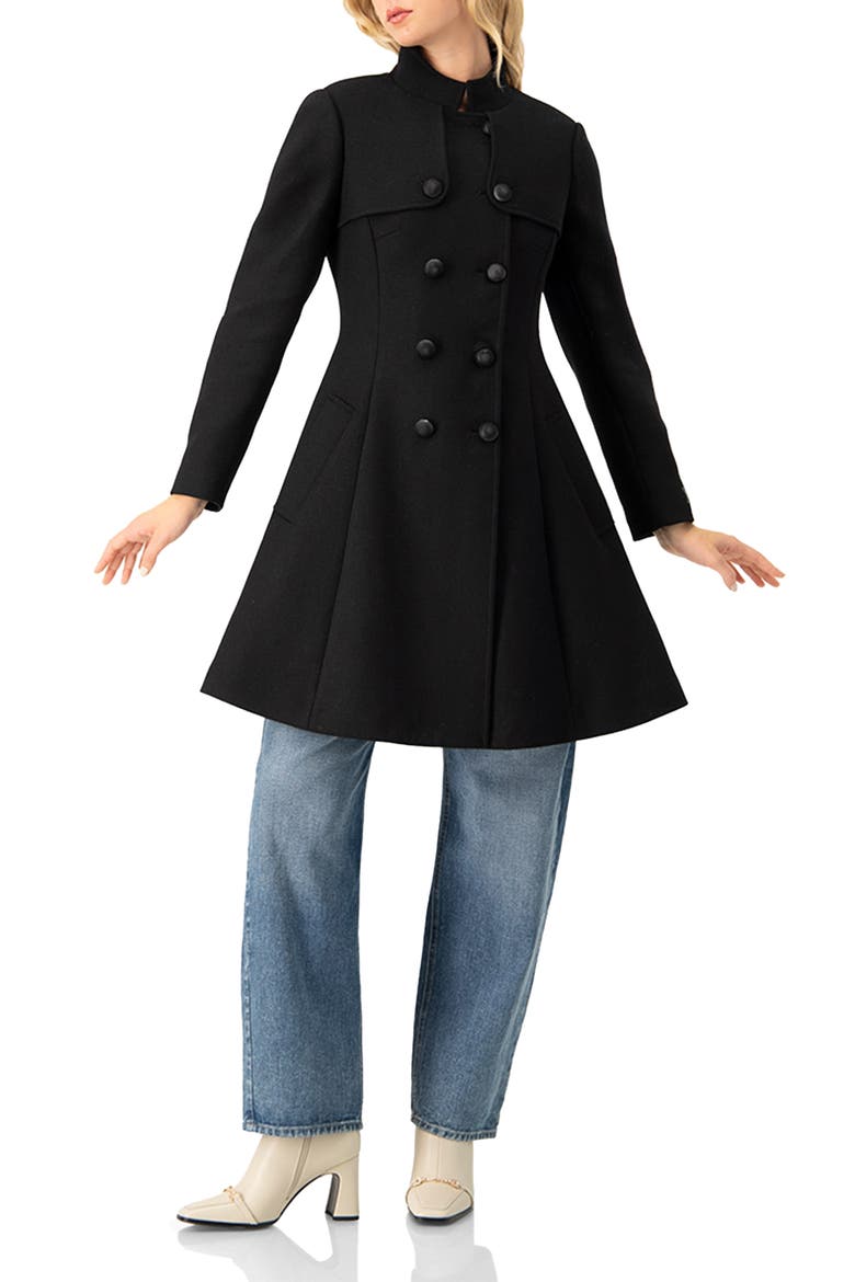 Cape-Collar Wool-Blend Fit-and-Flare Coat, Alternate, color, Black