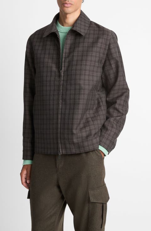 Plaid Wool Blend Zip Jacket