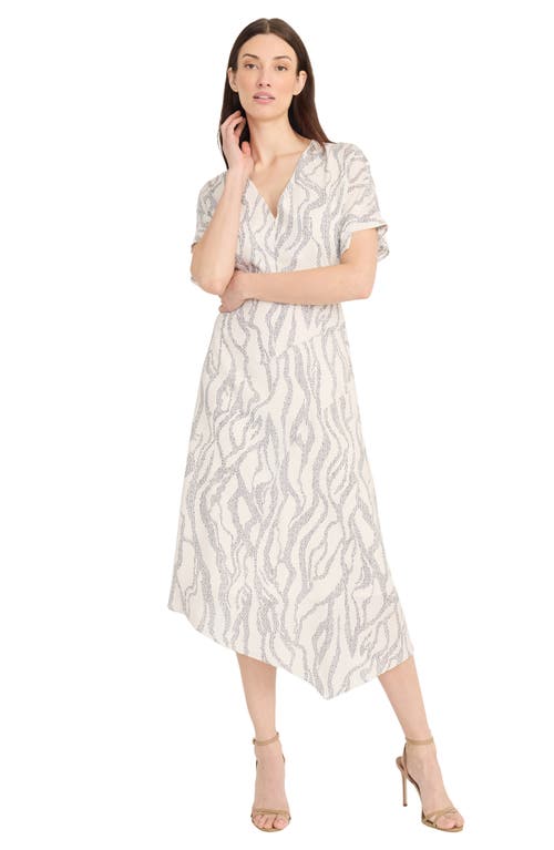 Maggy London Abstract Print Asymmetric Midi Dress In Ivory/charcoal